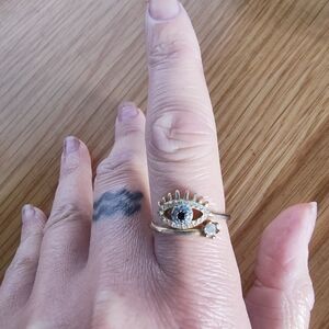 Gold Evil Eye Ring with Blue and White Accents